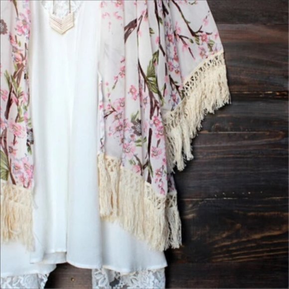 Floral Summer Kimono Beach Cardigan Blouse Coverup - Picture 3 of 6